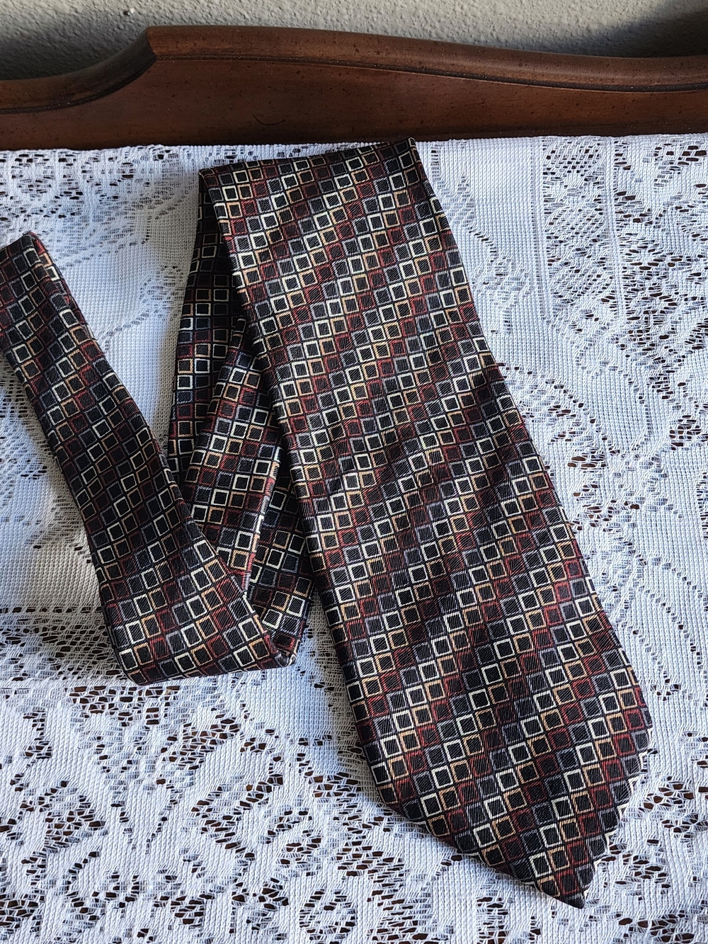 Giorgio Brutini Black and Brown Geometric Square Silk Tie